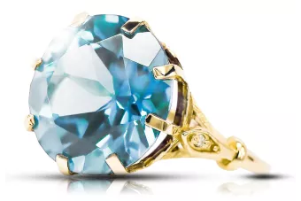 14k geltono aukso Akvamarinas Žiedas Vintažinis stilius vrc073y